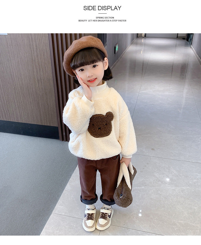 Girl Stretch Single-Layer Fleece-Lined Velvet Pants Autumn and Winter Outer Wear Thick Baby Straight-leg Casual Pants Kids Winter Tide