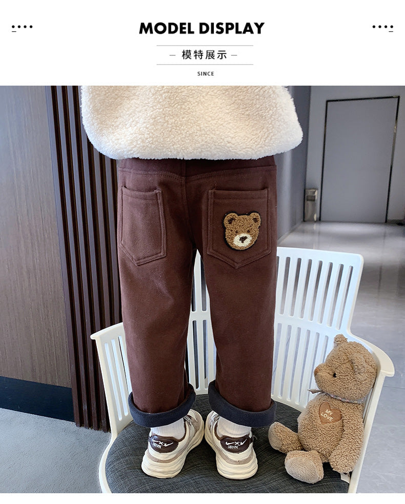 Girl Stretch Single-Layer Fleece-Lined Velvet Pants Autumn and Winter Outer Wear Thick Baby Straight-leg Casual Pants Kids Winter Tide