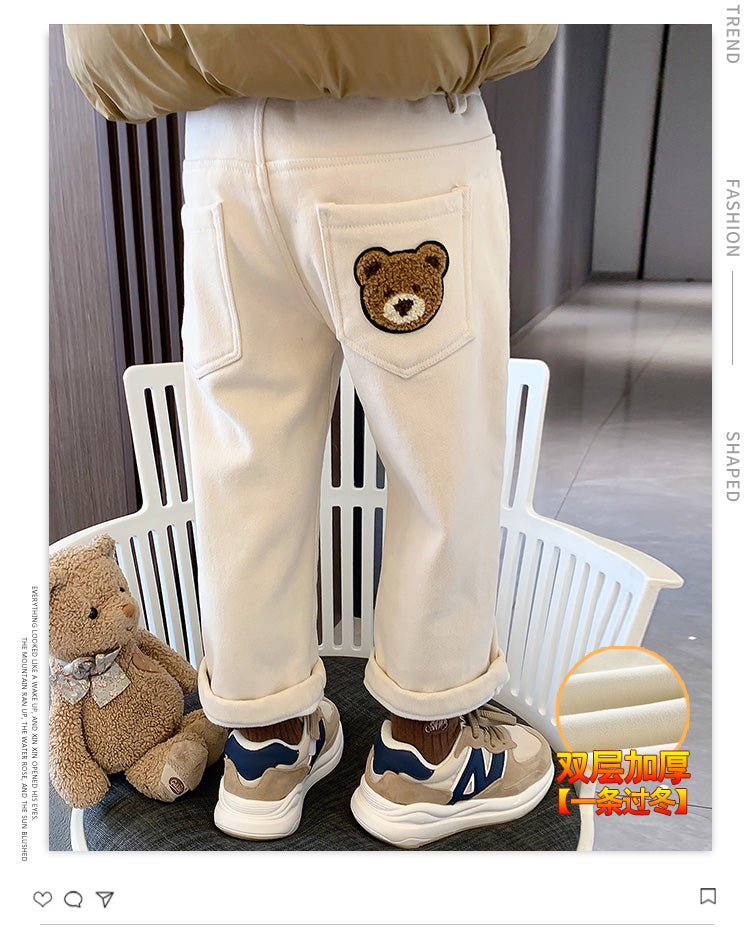 Girl Stretch Single-Layer Fleece-Lined Velvet Pants Autumn and Winter Outer Wear Thick Baby Straight-leg Casual Pants Kids Winter Tide