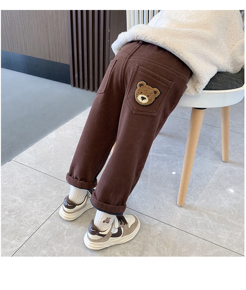 Girl Stretch Single-Layer Fleece-Lined Velvet Pants Autumn and Winter Outer Wear Thick Baby Straight-leg Casual Pants Kids Winter Tide