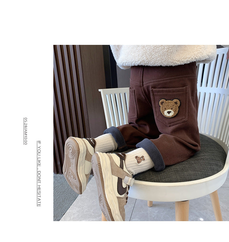 Girl Stretch Single-Layer Fleece-Lined Velvet Pants Autumn and Winter Outer Wear Thick Baby Straight-leg Casual Pants Kids Winter Tide